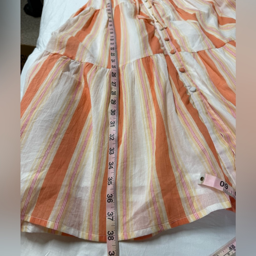 Olivia James The Label Ro Short Dress Orange Wide Stripe Size Large 100% Cotton - Picture 5 of 5